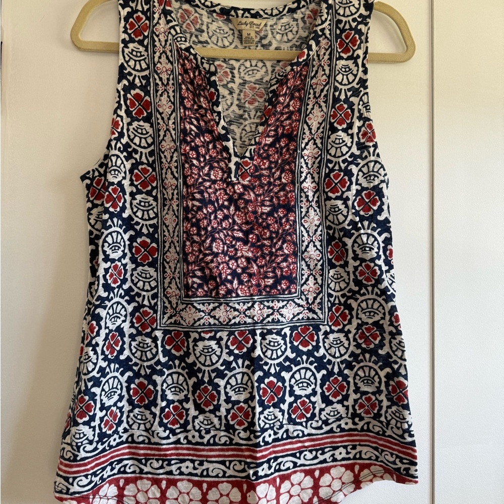 Lucky Brand Navy, Red & White Printed Sleeveless Camisole